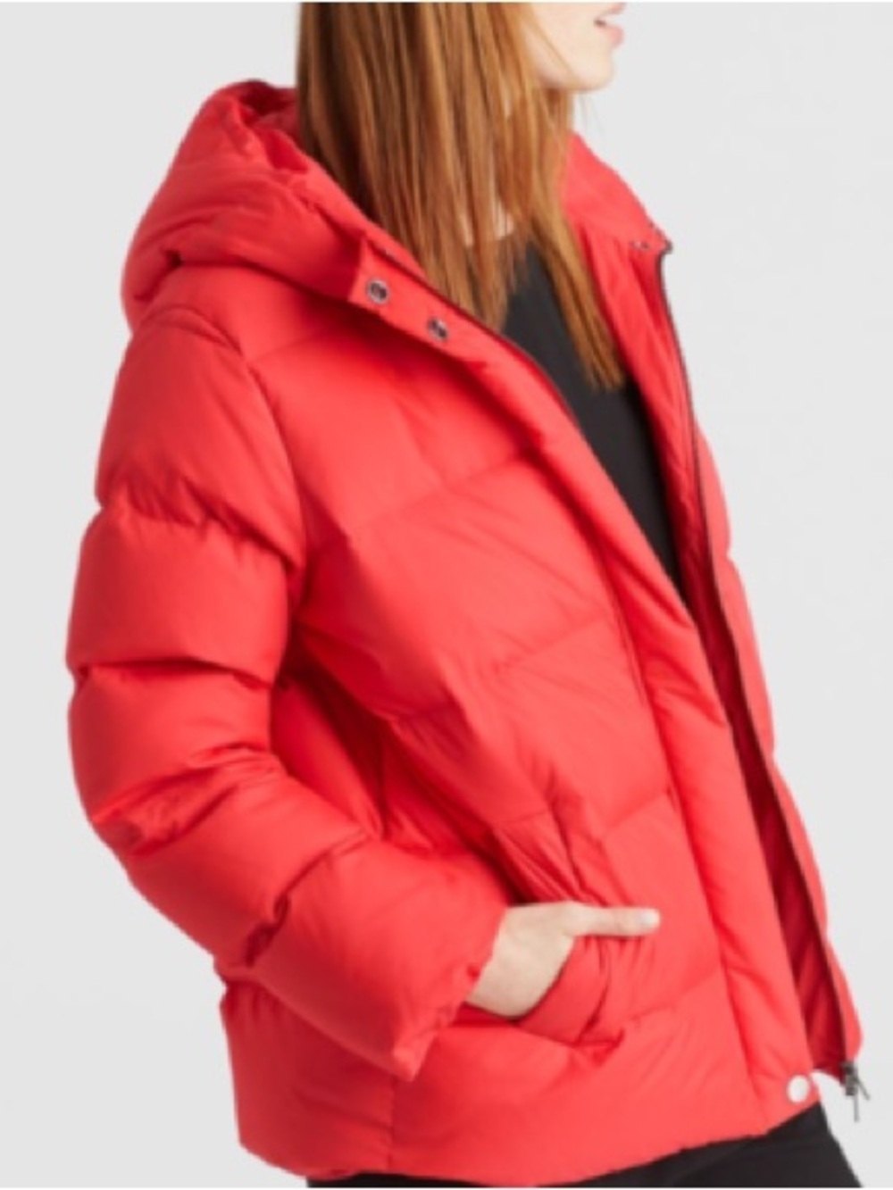 Eileen Fisher Recycled Nylon Hooded Down puffer COAT JACKET Red Lory Size XL - Picture 2 of 7